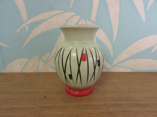 1950s Scheurich Keramik 214-10 grey/red/black abstract pattern posy vase