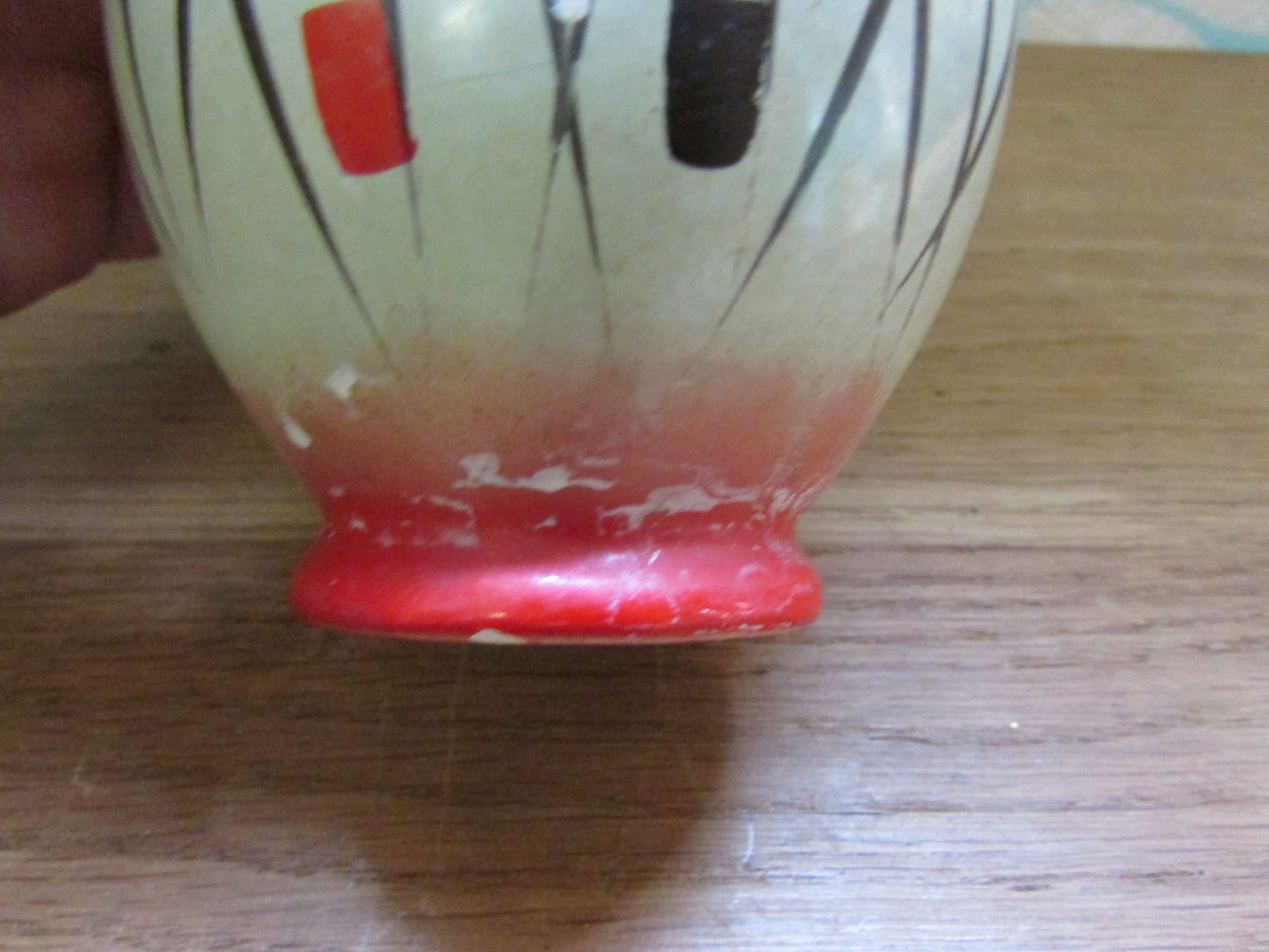 1950s Scheurich Keramik 214-10 grey/red/black abstract pattern posy vase