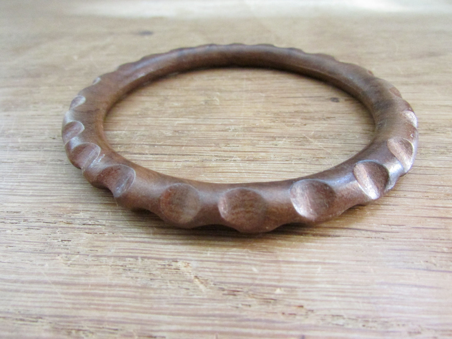 Set of three 1970s hand carved wooden bangles