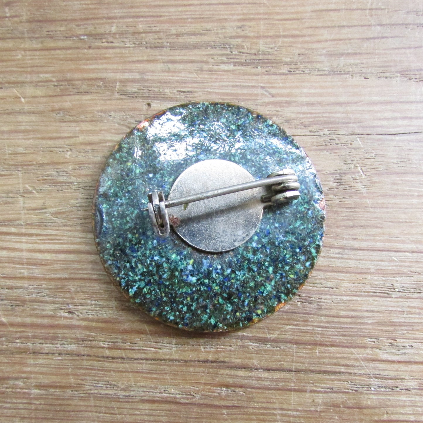 1970s hand-painted enamel scenic landscape brooch