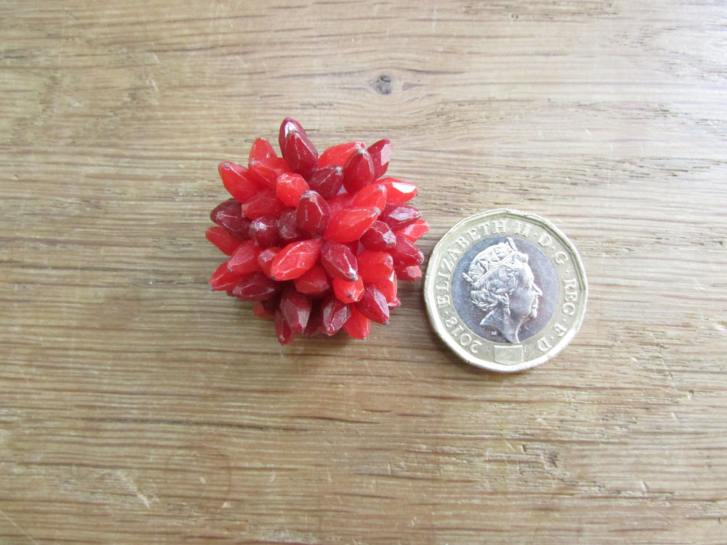 1950s red/cranberry plastic cluster faceted bead flower clip-on earrings