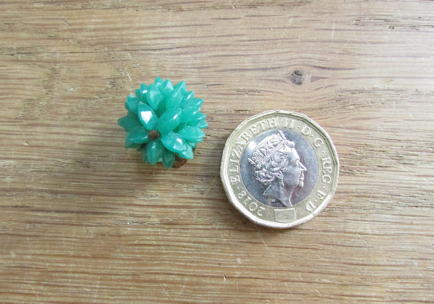 1950s small teal green plastic cluster bead clip-on earrings