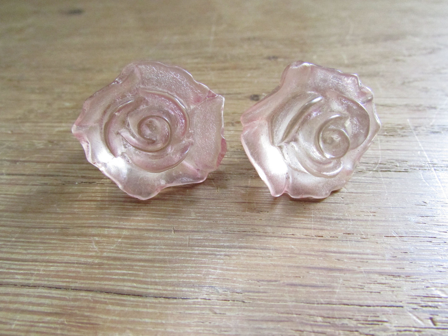 1960s translucent pink resin rose clip-on earrings
