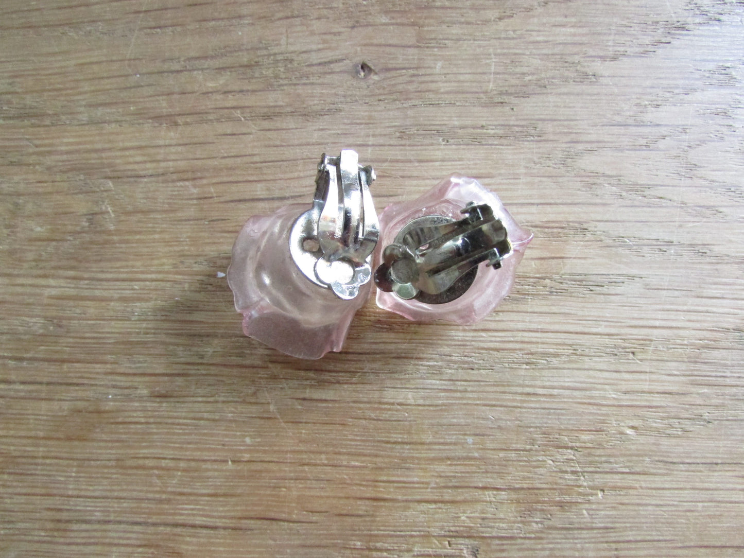 1960s translucent pink resin rose clip-on earrings