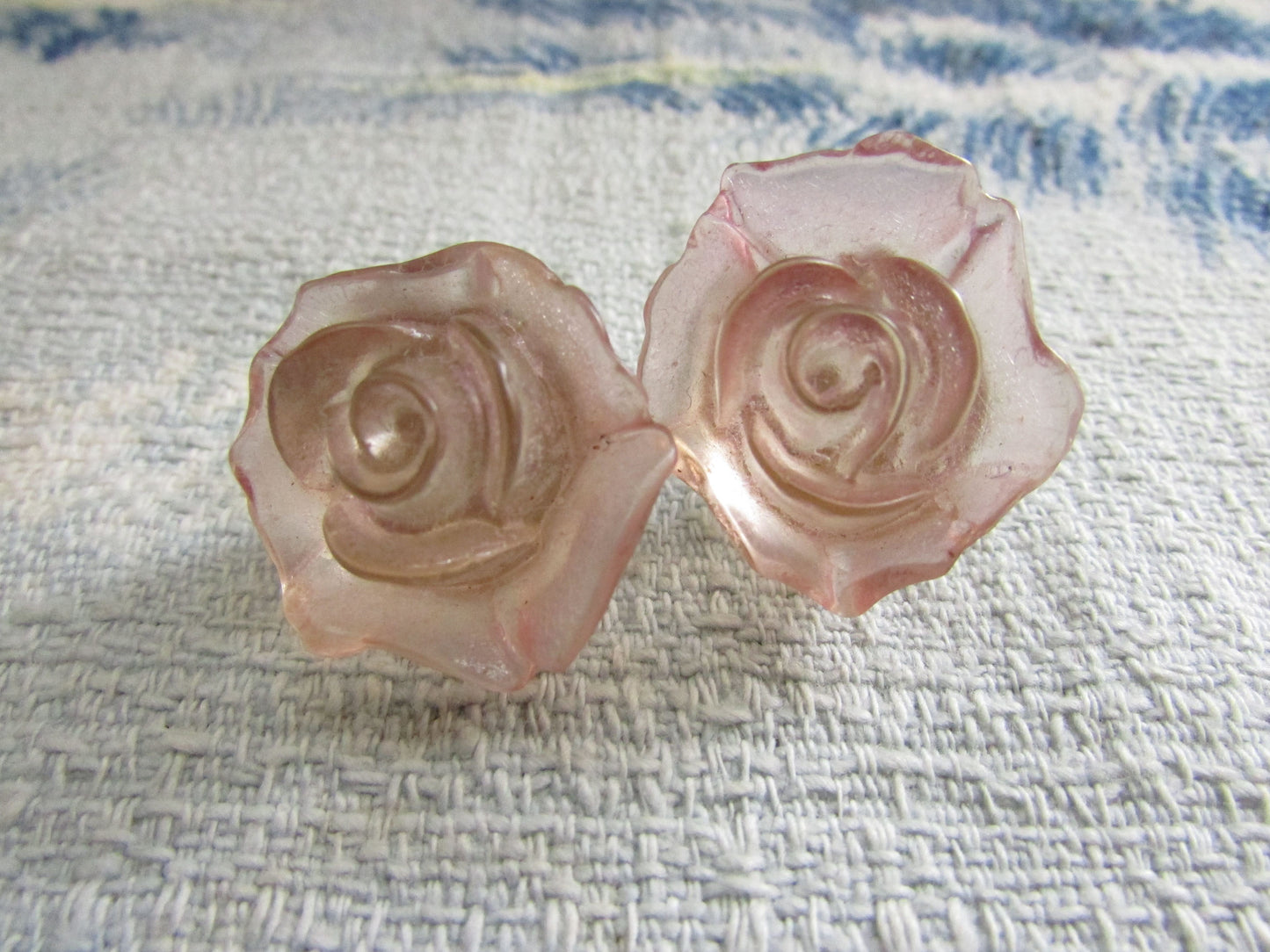 1960s translucent pink resin rose clip-on earrings