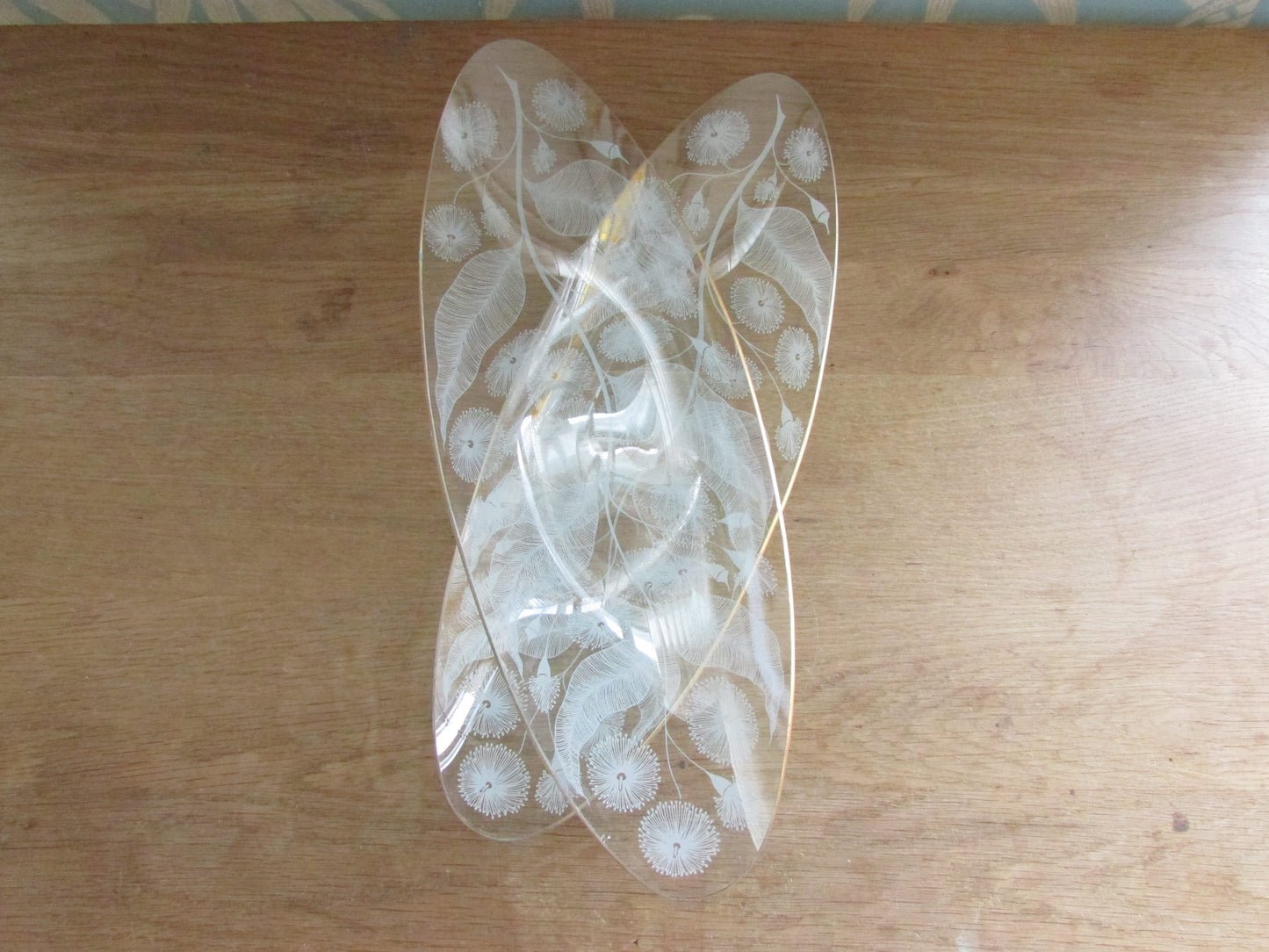 Pair of late 1950s Michael Harris for Chance Glass 'Calypto' longboat dishes