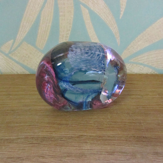 Vintage Caithness Glass CIIG smoky blue swirl pebble paperweight