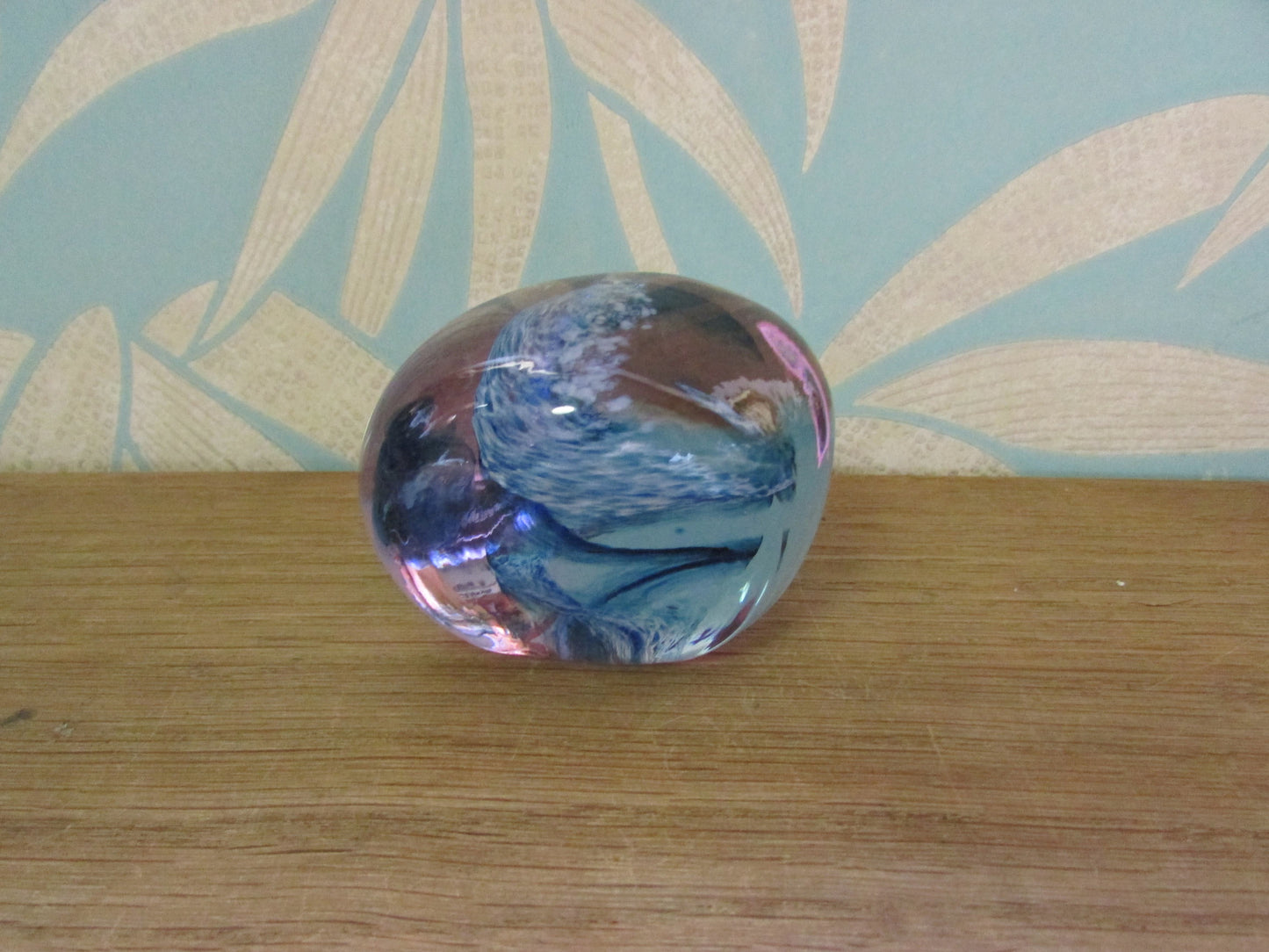 Vintage Caithness Glass CIIG smoky blue swirl pebble paperweight