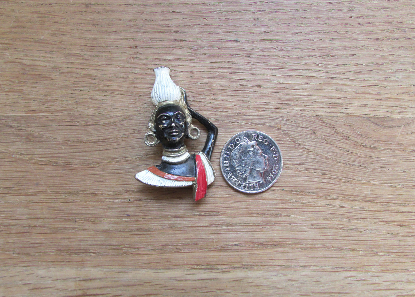 Vintage Blackamoor handpainted enamel tribal bust brooch