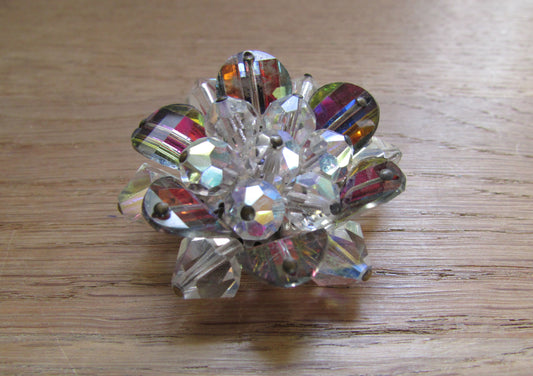 Vintage glass bead 3D flower brooch with iridescent petals