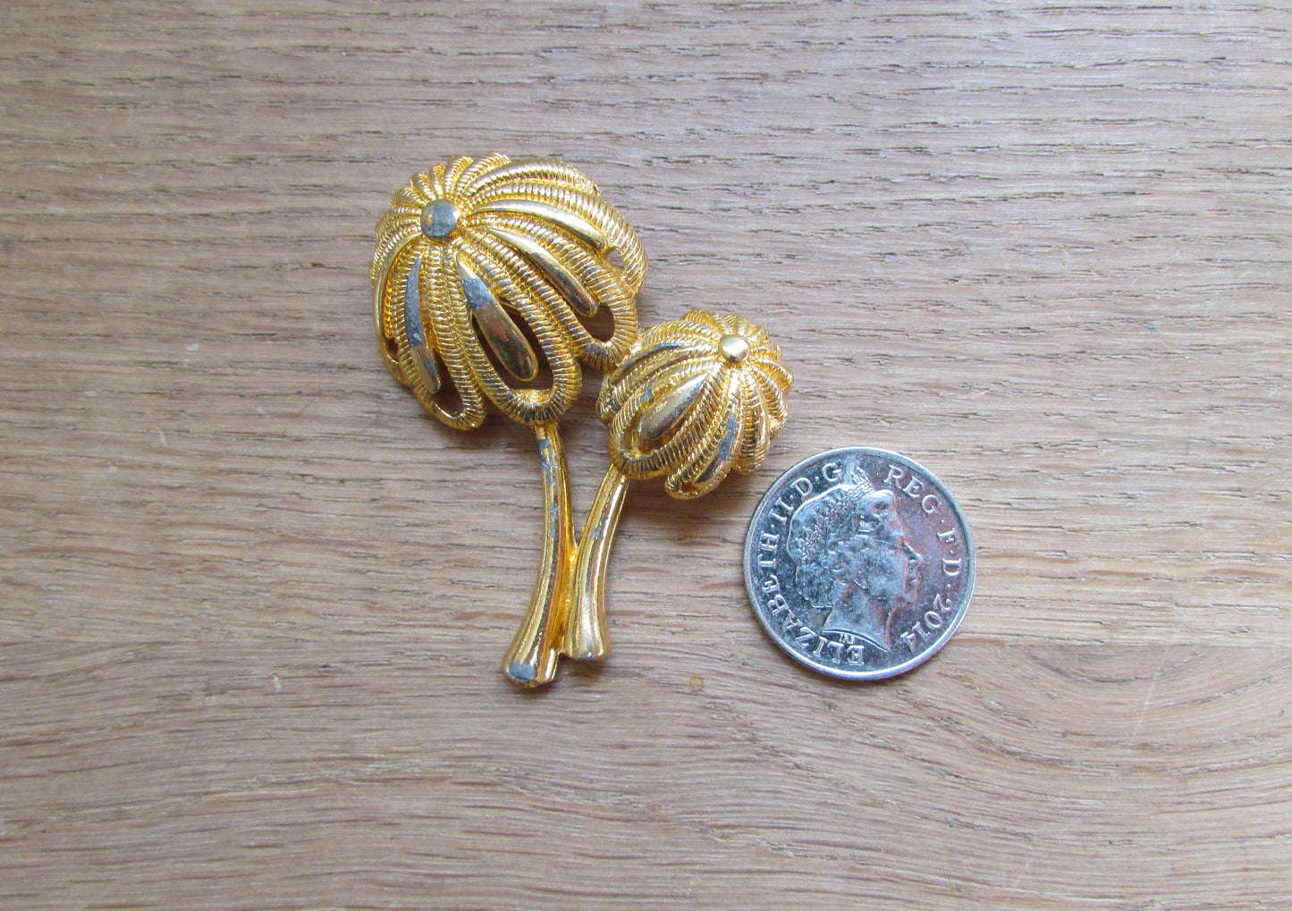 1980s gold-plated double palm tree brooch