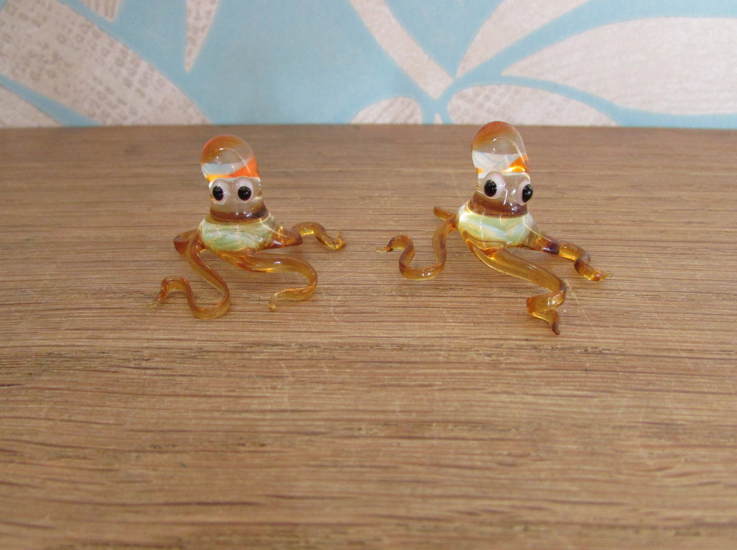 Pair of small vintage blown glass octopi figurines