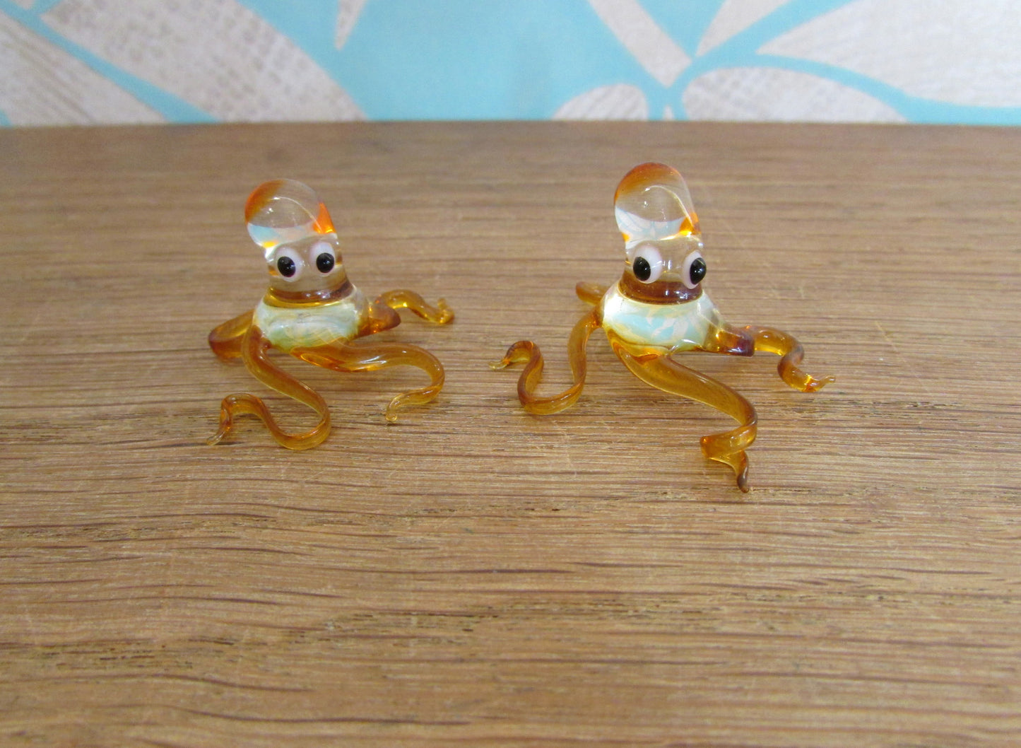 Pair of small vintage blown glass octopi figurines