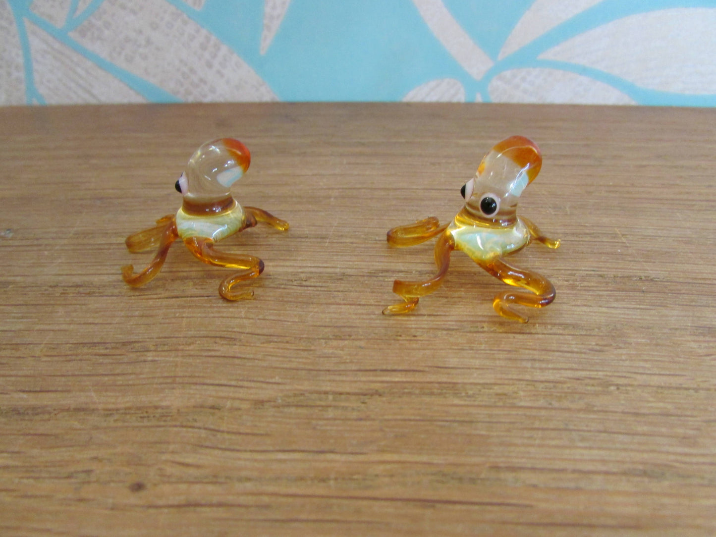 Pair of small vintage blown glass octopi figurines