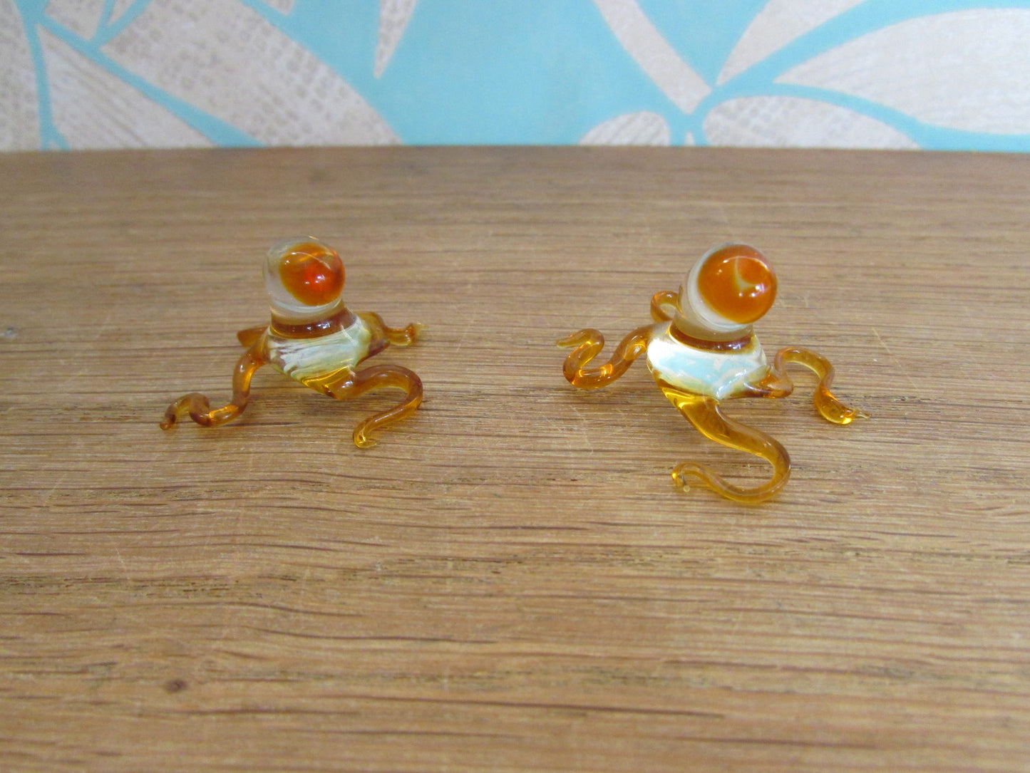 Pair of small vintage blown glass octopi figurines