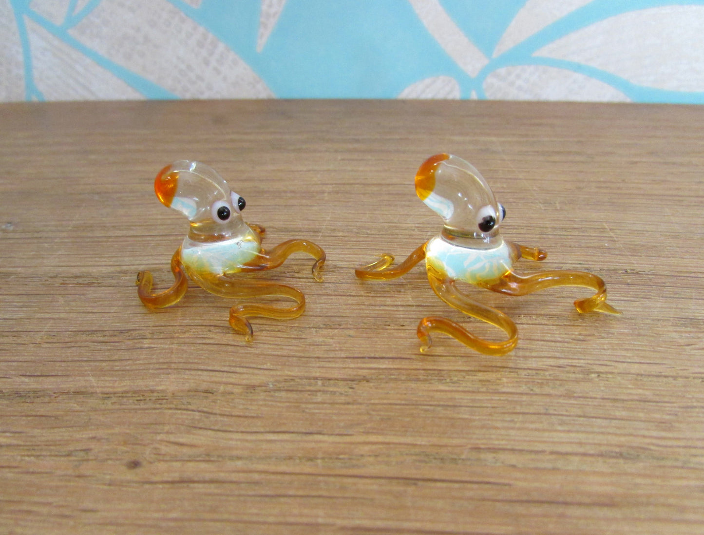 Pair of small vintage blown glass octopi figurines