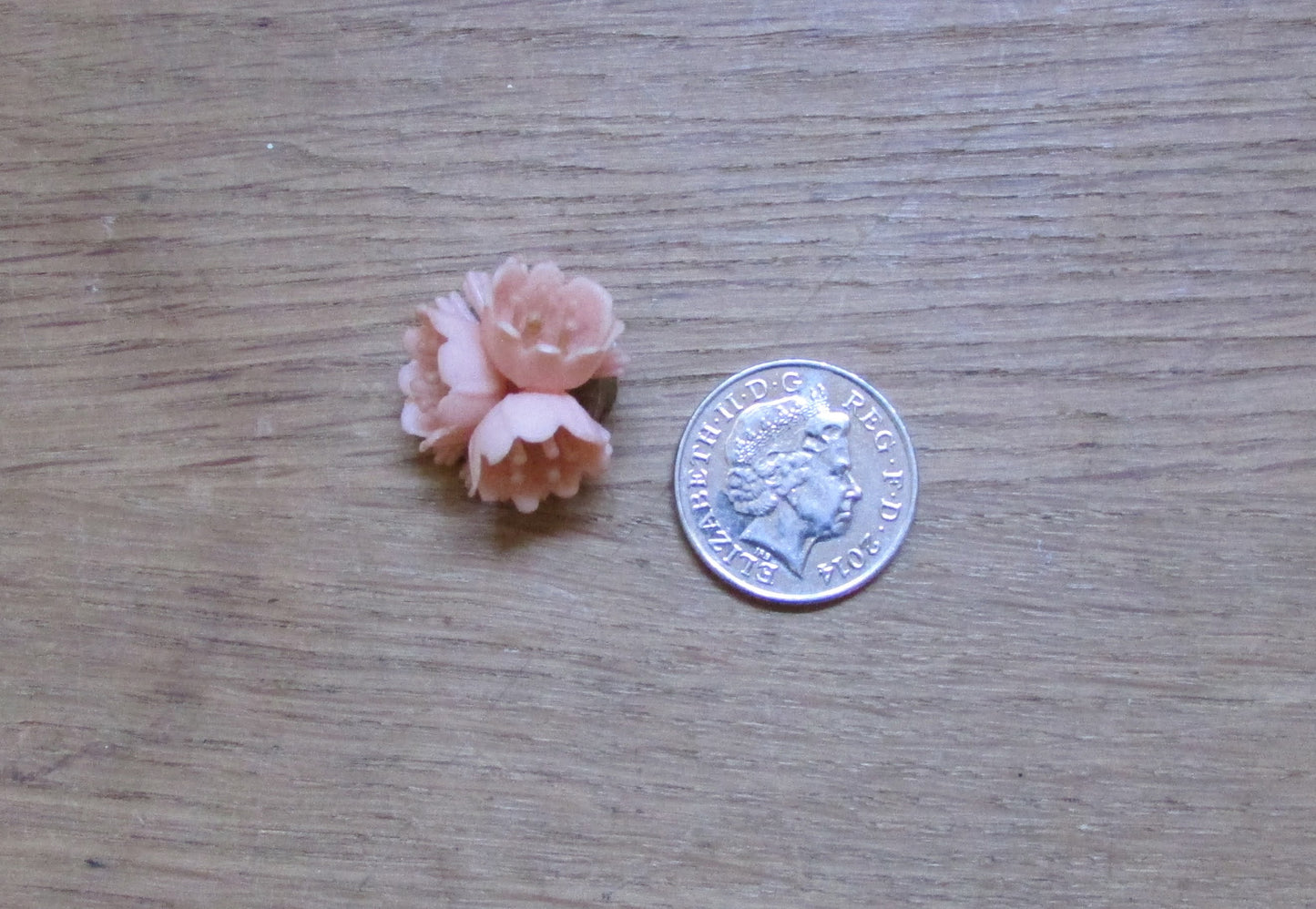 1940s peach coloured plastic three dimensional flower clip-on earrings