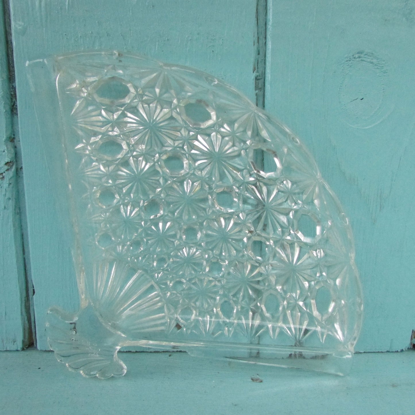 1970s Avon pressed glass triangular fan-shaped candy/trinket dish