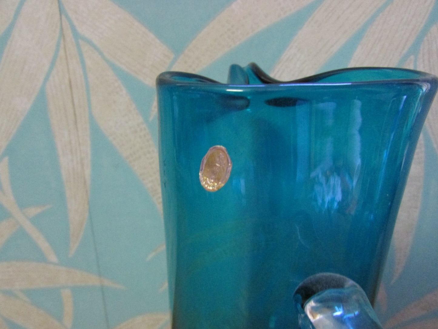 Mid-century 7-piece aqua/peacock blue glass water jug set