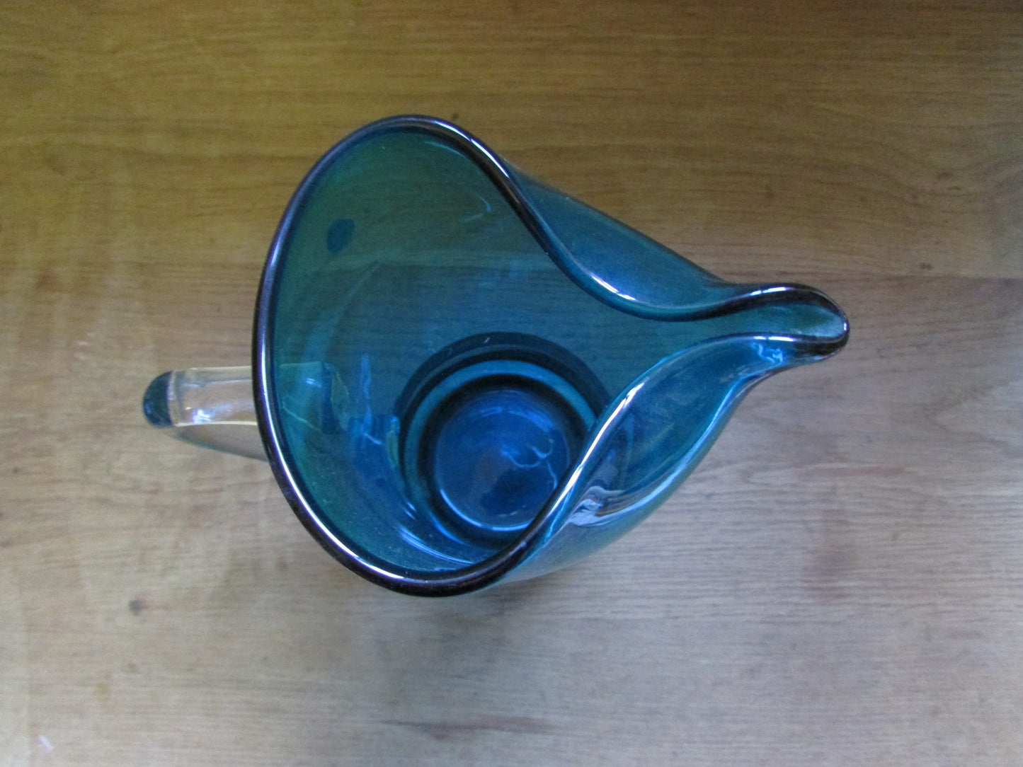 Mid-century 7-piece aqua/peacock blue glass water jug set