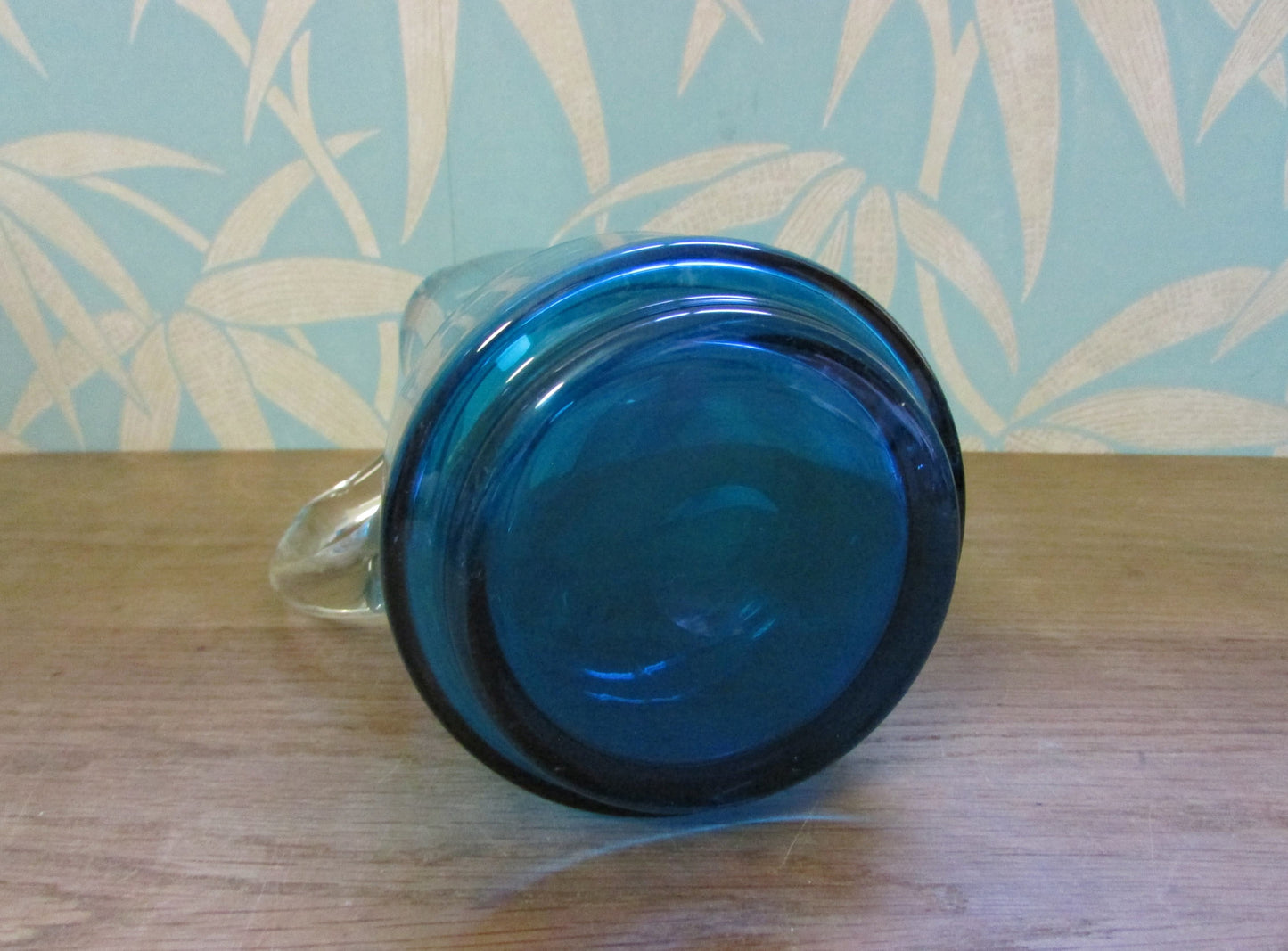 Mid-century 7-piece aqua/peacock blue glass water jug set