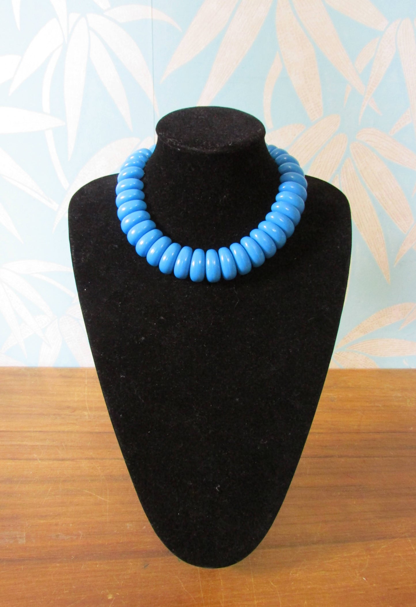 1970s bright blue chunky lucite disc necklace