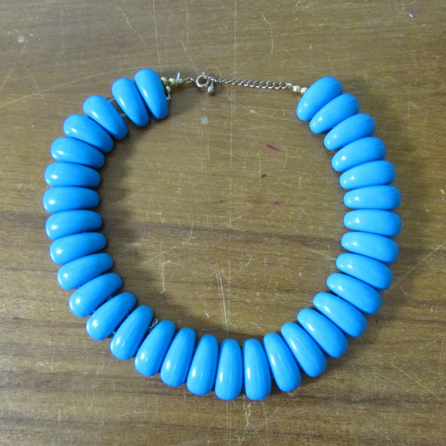 1970s bright blue chunky lucite disc necklace