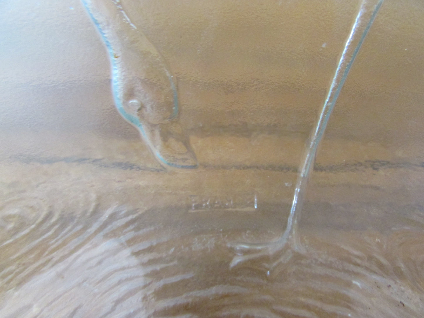 Vintage embossed flamingos large glass console bowl, made in France