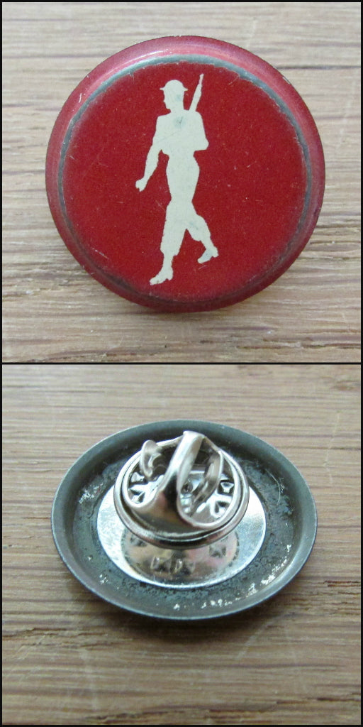 Home-made pin brooch using vintage tin game pieces/counters