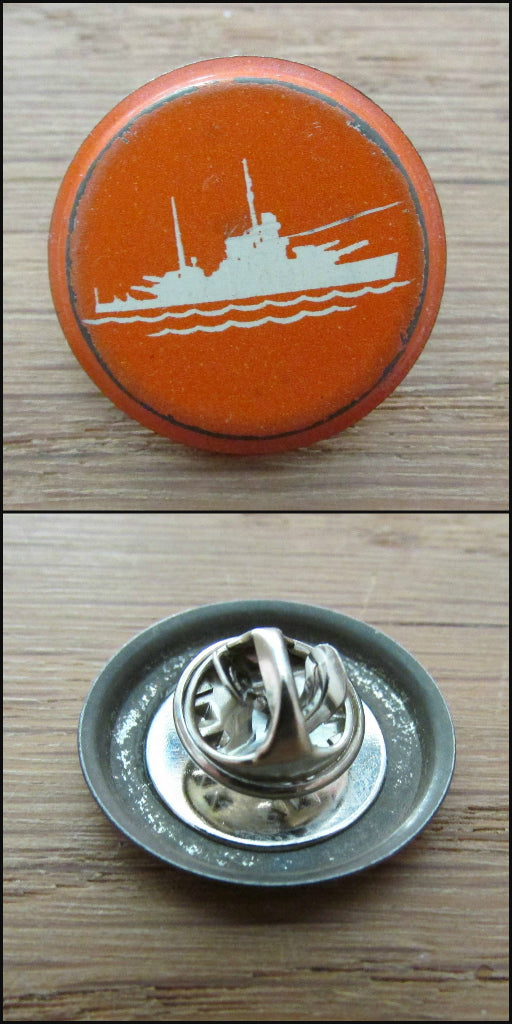 Home-made pin brooch using vintage tin game pieces/counters