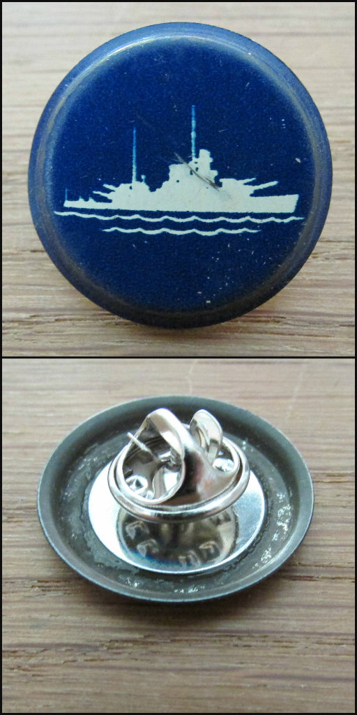 Home-made pin brooch using vintage tin game pieces/counters