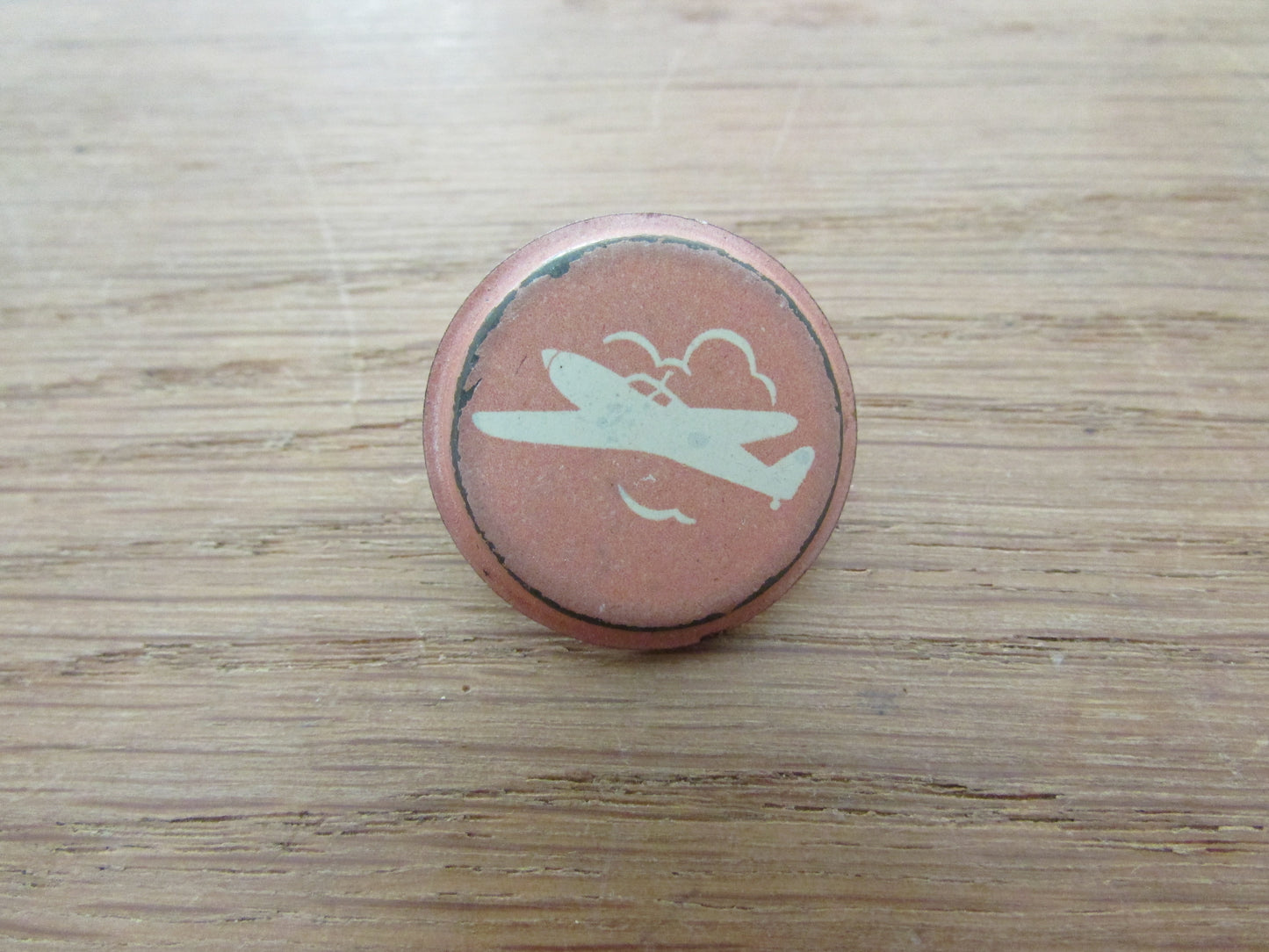 Home-made pin brooch using vintage tin game pieces/counters