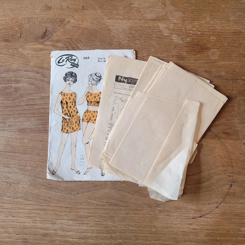 Part cut 1960s Le Roy 664 sewing pattern for shorts, sun top & beach robe, size 16 (complete)