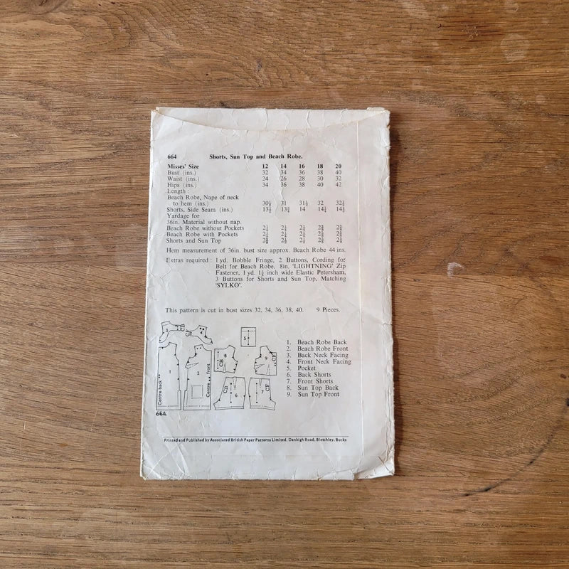 Part cut 1960s Le Roy 664 sewing pattern for shorts, sun top & beach robe, size 16 (complete)
