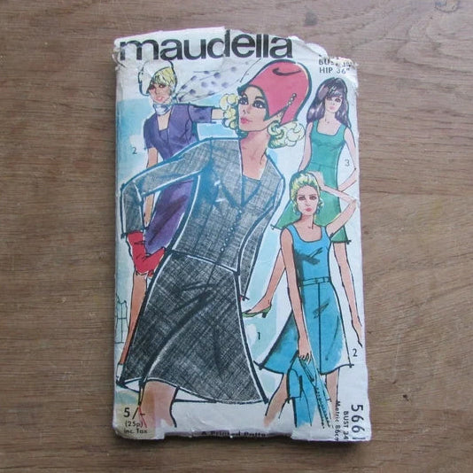 Uncut 1960s Maudella 5661 sewing pattern for dress & jacket, size 10 (complete)