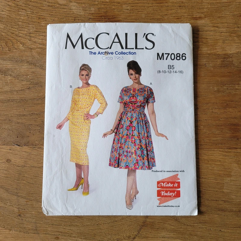 Uncut 2015 McCall's The Archive Collection Circa 1963 M7086 sewing pattern for misses'/women#s dresses, 8-16 (complete)