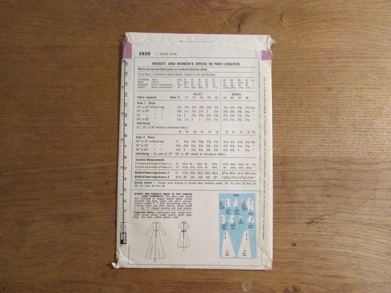 Uncut 1973 Simplicity 5850 sewing pattern for misses' & women's dress, sizes 16-18 (complete)