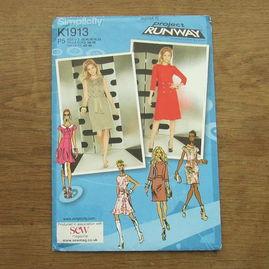 Uncut Simplicity K1913 Project Runway sewing pattern for 1960s-style misses' dress, sizes 12-20 (complete)