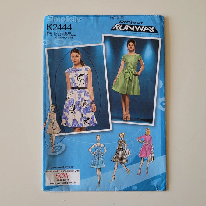 Uncut 2013 Simplicity K2444 Project Runway sewing pattern for 1960s-style misses' dress, sizes US 12-20 (complete)