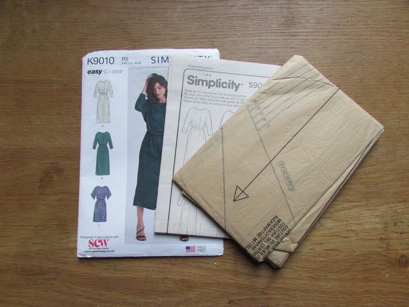 Uncut 2020 Simplicity K9010 sewing pattern for 1980s-style misses' dresses, sizes 14-22 (complete)