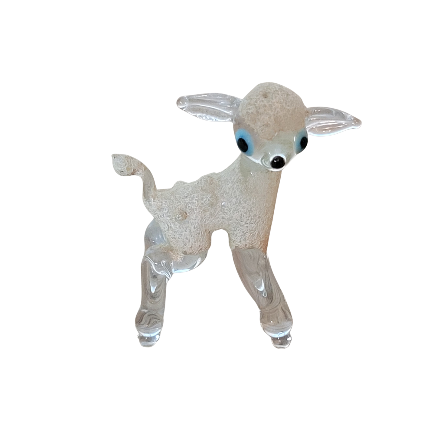 1950s Murano-style spun glass lamb figurine with blue eyes
