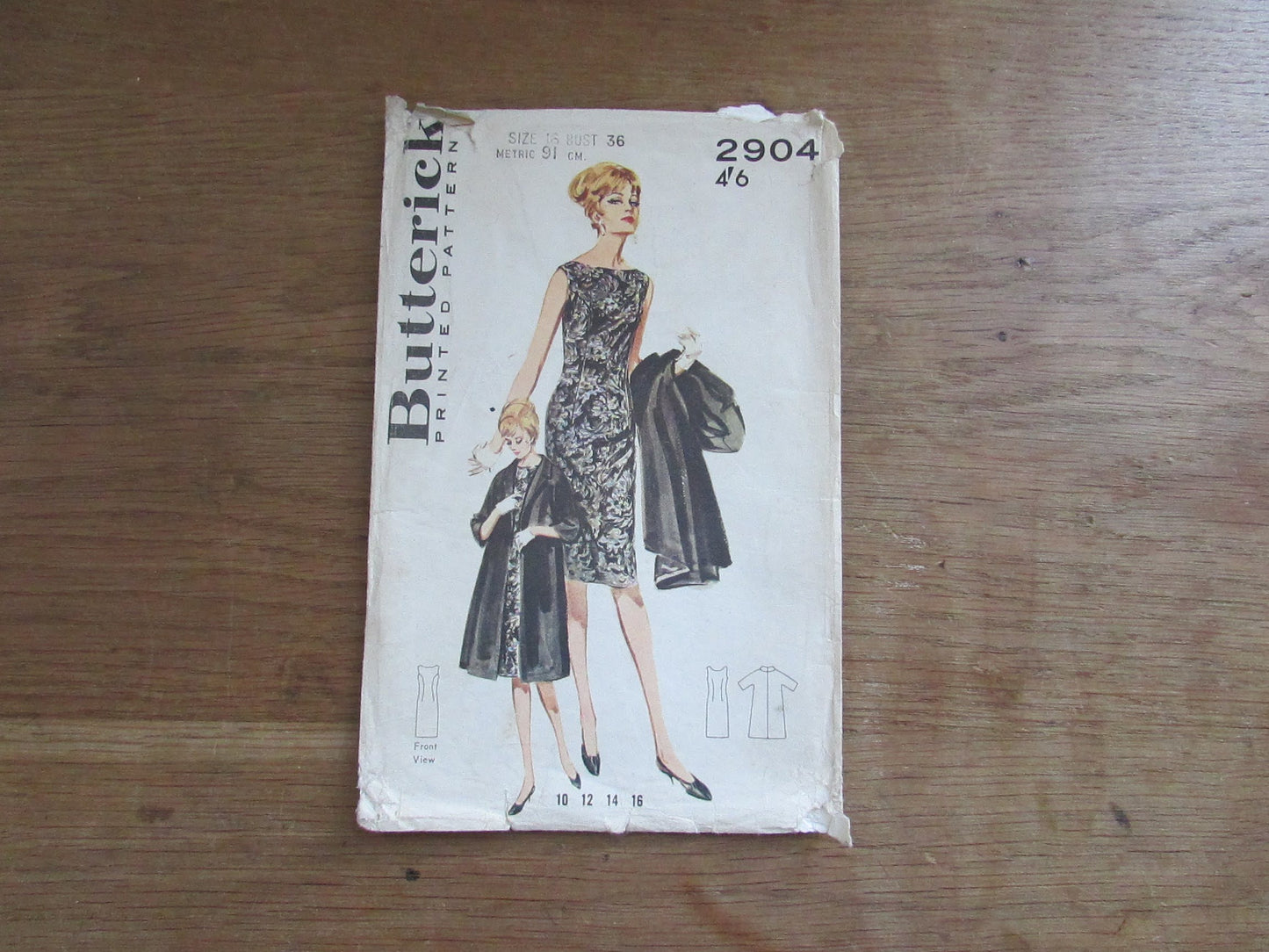 Uncut 1960s Butterick 2904 sewing pattern for misses' semi-fit dress & coat, size 16 (complete)