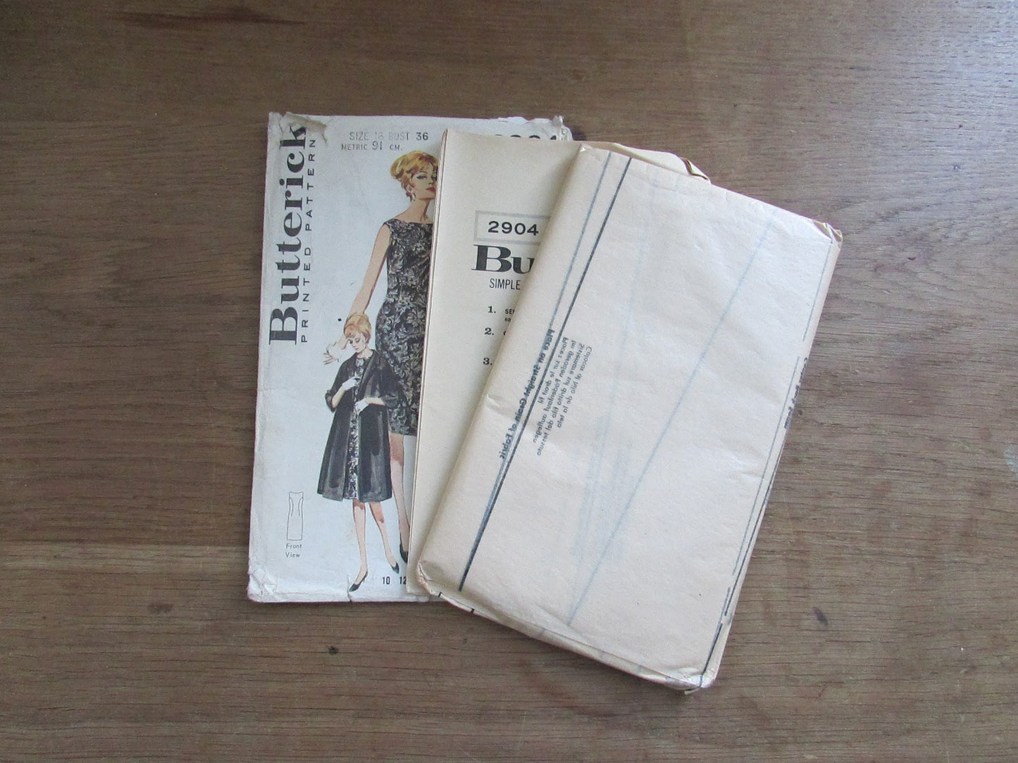 Uncut 1960s Butterick 2904 sewing pattern for misses' semi-fit dress & coat, size 16 (complete)