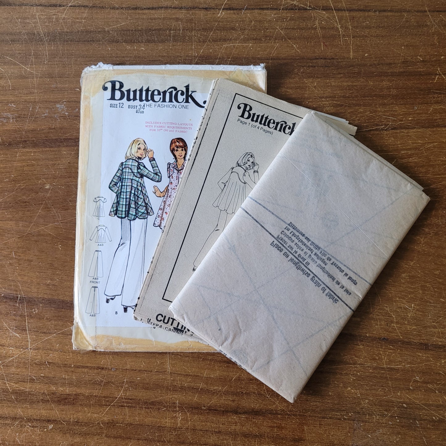 Uncut 1973 Butterick 3073 sewing pattern for misses' dress, tunic & pants, size 12 (complete)
