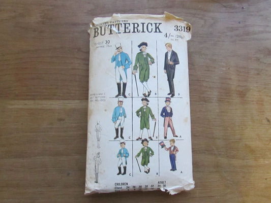 Part cut vintage Butterick 3319 sewing pattern for costumes for boys & men, chest 30" (complete)