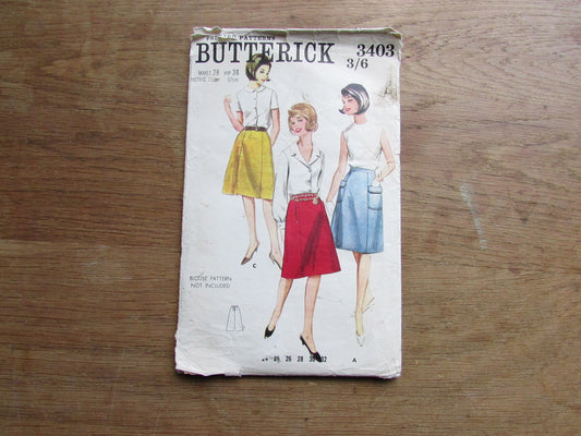 Used 1965 Butterick 3403 sewing pattern for skirt in three versions, size 10 (complete)