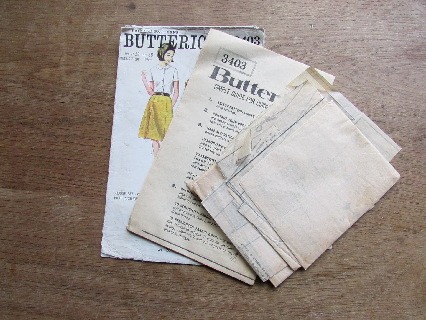 Used 1965 Butterick 3403 sewing pattern for skirt in three versions, size 10 (complete)