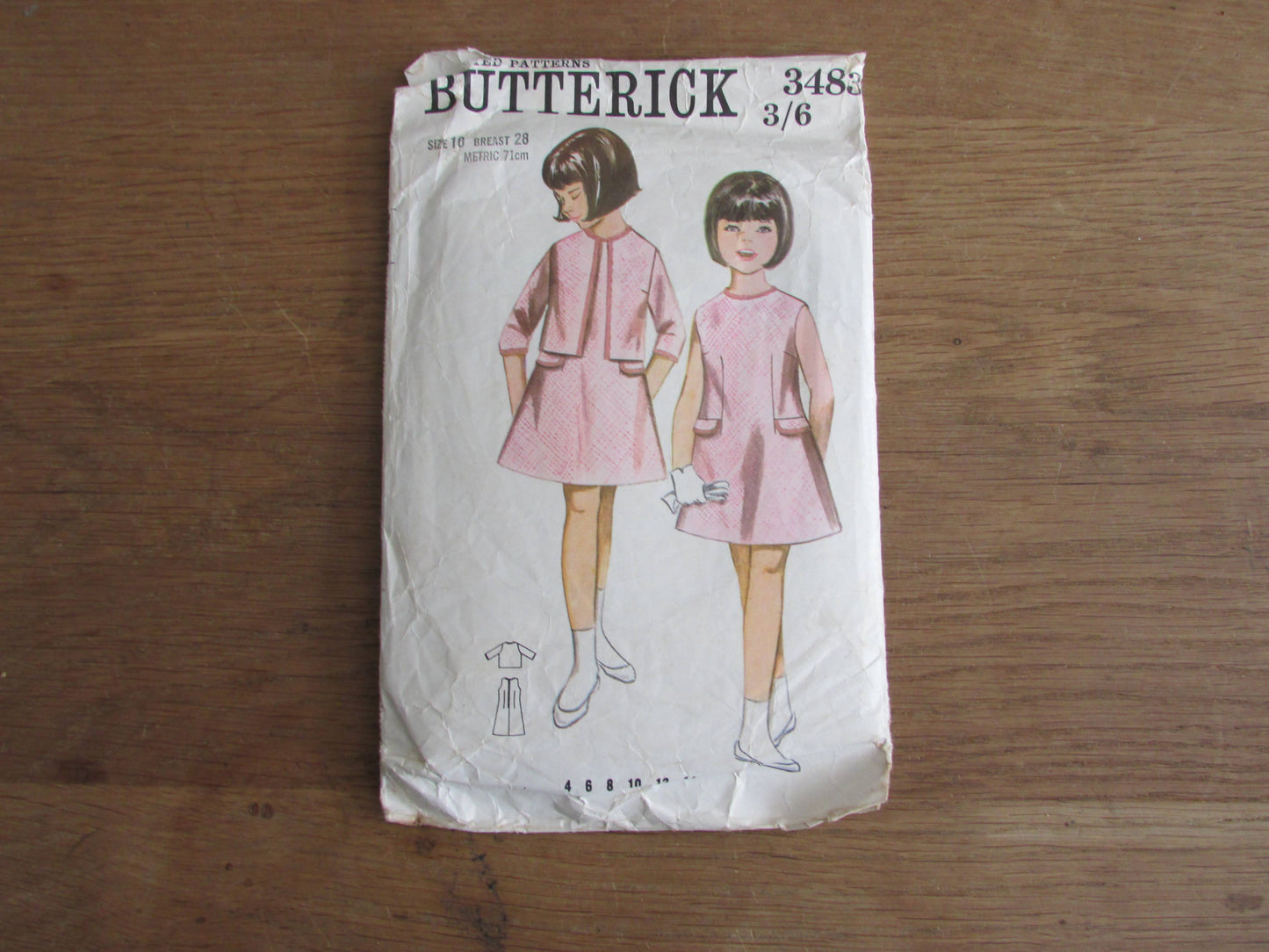 Part cut 1960s Butterick 3483 sewing pattern for girl's dress & jacket, size 10 (see description below)