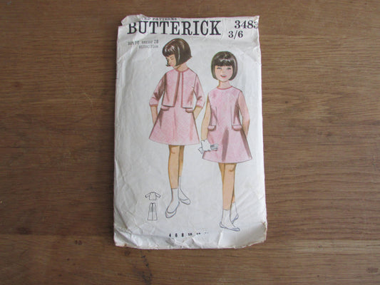 Part cut 1960s Butterick 3483 sewing pattern for girl's dress & jacket, size 10 (see description below)
