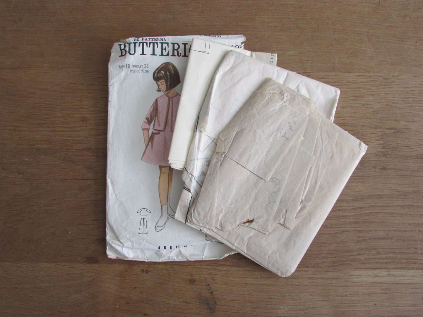 Part cut 1960s Butterick 3483 sewing pattern for girl's dress & jacket, size 10 (see description below)
